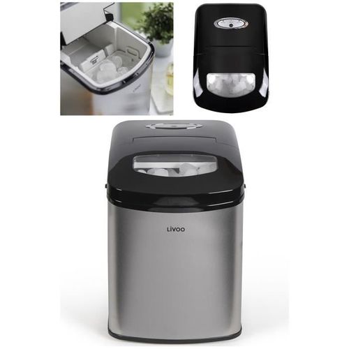 Machine à glaçons INOX 10kg Réservoir 1.7L 150W - Bac amovible - Nettoyage automatique Cycle Voyant de niveau d'eau faible