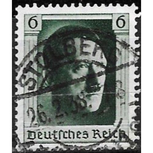 Allemagne, 3ème Reich 1937 - 48eme Anniversaire Chancelier Hitler, 6 Pfg Vert Foncé, Issu Du Bloc Feuillet Yvert 8, Timbre Catalogue Michel 647, Filigrane Croix Gammées Oblitéré, Tbe