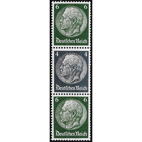 Allemagne, 3ème Reich 1933 / 36, Belle Bande 3 Timbres Neufs* Yvert 485 Et 487, Maréchal Hindenburg 4pf. Ardoise Et 6pf. Vert Foncé.