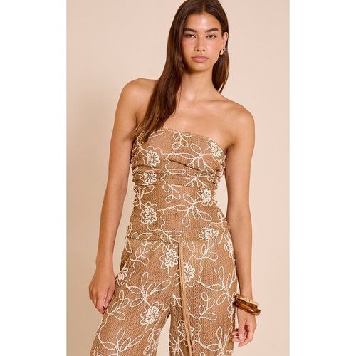 Haut Bandeau Froncé En Maille Tricot Florale Bronzée, 36