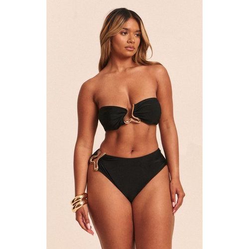 Shape Black Gold Wave Trim Bandeau Bikini Top, 36