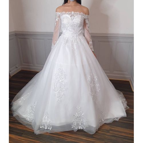 Robe De Mariee Princesse Avec Traine Manche Longue Dentelle Col Bateau Taille 40/42