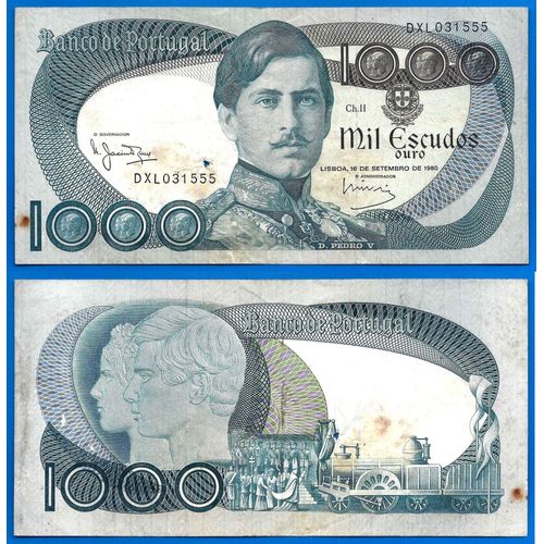 Portugal 1000 Escudos 1980 Pedro 5 Escudo Billet