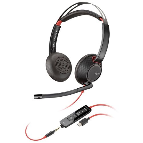 Poly Blackwire C5220 - Blackwire 5200 series - micro-casque - sur-oreille - filaire - USB-C, jack 3,5mm - noir - Certifié pour Microsoft Teams, Certifié pour Skype for Business, certifié Cisco...