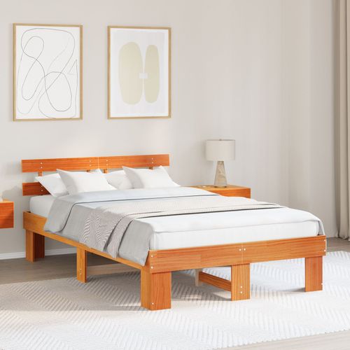 Vidaxl Cadre De Lit Avec Tête De Lit Marron Ciré 120x200 Cm Bois Massif Pin
