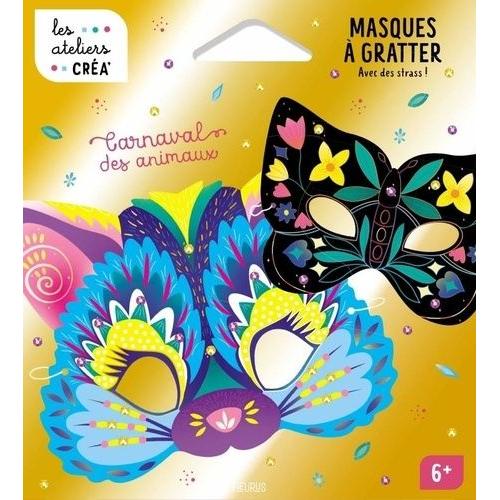 Masques À Gratter Carnaval Des Animaux - Avec 7 Masques, 100 Strass Autocollants, 1 Stylet En Bois Et De L'élastique