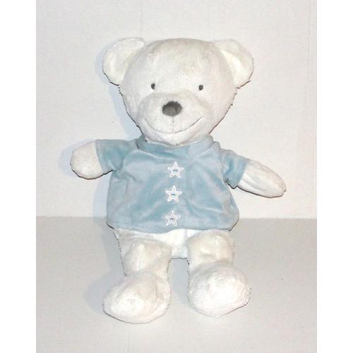 Doudou Ours Premaman Habit Pull Bleu Etoiles Peluche 40 Cm