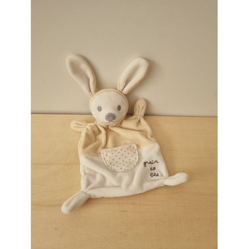 Doudou Lapin Beige Blanc Pois Grain De Blé