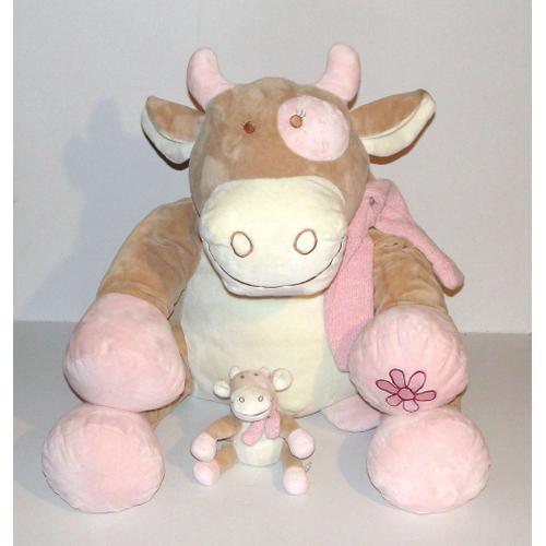 Lola La Vache Doudou Geant Ou Peluche Grand Modèle Noukie's 70cm + Le Doudou Lola La Vache Noukie's 14cm