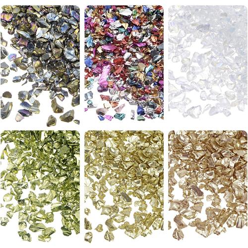 6 Couleurs Paillettes Verre Métallique Pilé Concassé, 1-4mm Irregulier Pour Artisanat Bricolage Remplissage Epoxy Résine 28g Doré Coloré Couleur Série