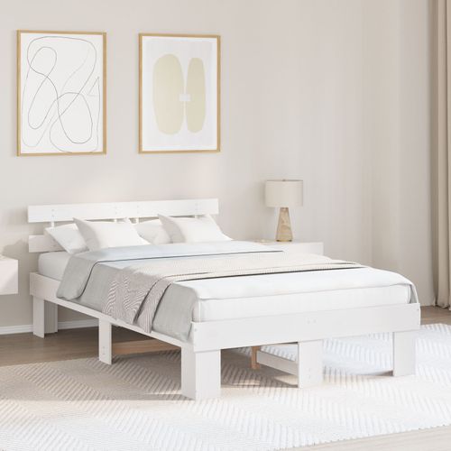Vidaxl Cadre De Lit Avec Tête De Lit Blanche 120x200 Cm Bois Massif De Pin