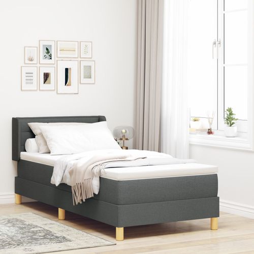 Vidaxl Lit Avec Sommier Et Matelas Gris Foncé 100x200 Cm En Tissu, Vidaxl Tête De Lit Design Lignes Gris Foncé 100 Cm En Tissu