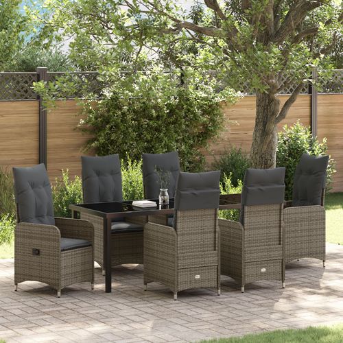 Vidaxl Set De Salle À Manger De Jardin De 7 Pièces Avec Coussins En Rotin Pe Gris