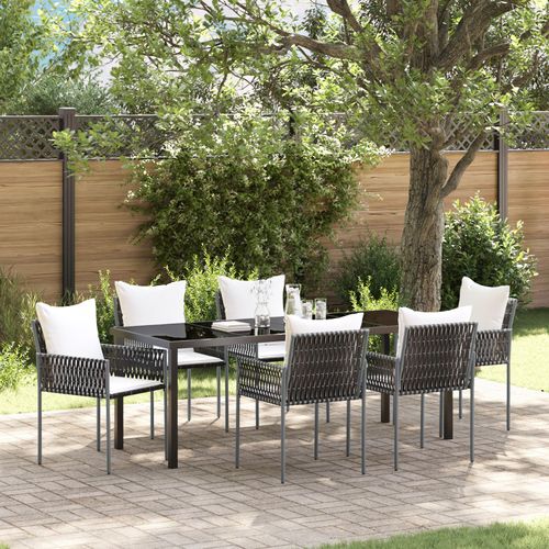 Vidaxl Set De Salle À Manger De Jardin De 7 Pièces Avec Coussins Marron En Rattan Poly