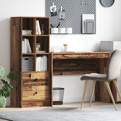 Vidaxl Bureau Avec Rangement En Bois Ancien Et Technique