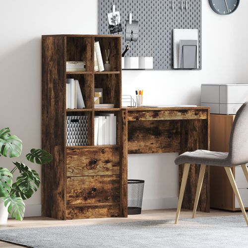 Vidaxl Bureau Avec Rangement Chêne Fumé Bois D'ingénierie