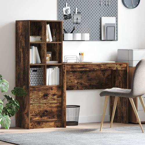 Vidaxl Bureau Avec Rangement Chêne Fumé Bois D'ingénierie