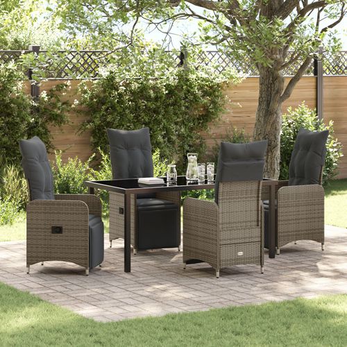 Vidaxl Set De Salle À Manger De Jardin 5 Pièces Avec Coussins Gris Poly Rattan