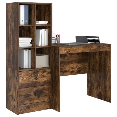 Bureau Vidaxl Avec Rangement Chêne Fumé En Bois D'ingénierie, Bureau Vidaxl Chêne Fumé 80x50x76 Cm En Bois D'ingénierie