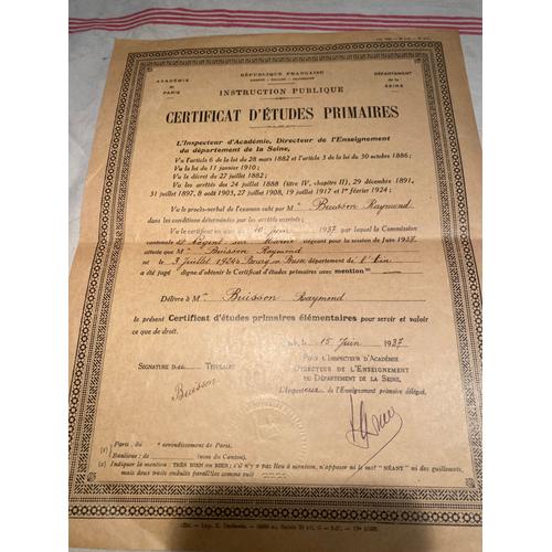 Certificat Etude Primaire Diplome 1937
