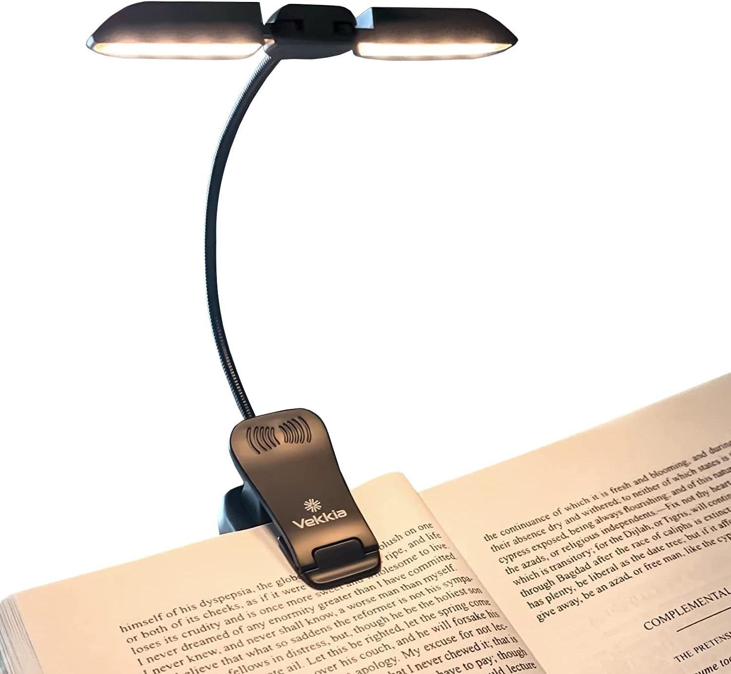 Vekkia Lampe de Lecture,14 LEDs Liseuse Lampe Clip Rechargeable,lampe livre  3 Modes de Luminosité x 3 Couleurs (Blanc/Chaud/Blanc Chaud),Lampe de