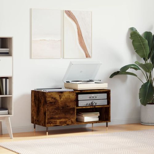 Armoire À Disques Chêne Fumé 85x38x48 Cm Bois D'ingénierie