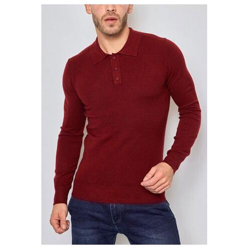 Pull Col Polo Bordeaux Homme