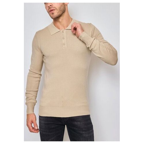 Pull Col Polo Beige Homme