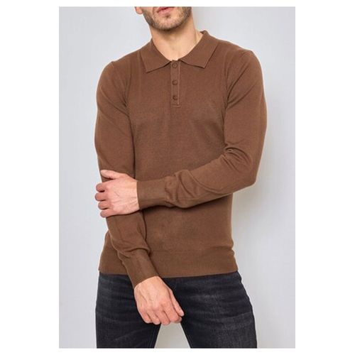 Pull Col Polo Marron Homme
