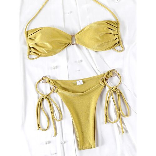 Licou Bikinis Sexy Maillot De Bain Femmes Couleur Unie Maillots De Bain Évider Bikini Ensemble Deux Pièces Costume Été Maillots De Bain