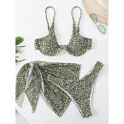 Oiinaa Maillot De Bain Femmes Sexy Ensemble Bikini À Fleurs Imprimé Léopard Maillots De Bain Avec Mini Jupe Trois Pièces Été Femme Maillot De Bain