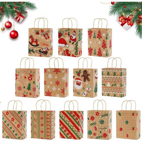 Lot de 12 sacs en papier kraft de Noël avec anse, boîte cadeau, sacs, sacs  cadeaux, sacs en papier, cadeaux de Noël, cadeaux de Noël, sacs cadeaux de  Noël, cadeaux de Noël