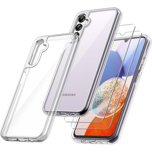 2 En 1 Coque Pour Samsung Galaxy A14 5g 6,6 Pouces (Pas Pour A14 4g), Avec 2 Pièces Verre Trempé, Film En Protection Écran, Housse Étui Arrière Transparente Antichoc (Transparente)