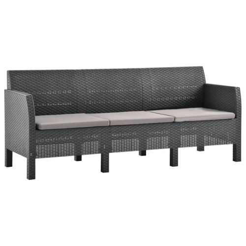 Canapé À 3 Places De Jardin Avec Coussins Anthracite Pp Rotin