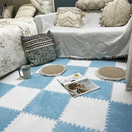 Tapis de jeu en peluche douce 30x30cm, tapis de jeu pour bébé, chambre à coucher, Patchwork, mousse EVA, carrelage de sport imbriqué, tapis de jeu chaud pour bébé-16Pcs-Blanc-Bleu