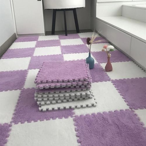 Tapis D'épissure De Style Ins, 20 Pièces, Chambre À Coucher, Couverture De Chevet Pour Enfants, Salon Résistant Aux Taches, Tapis De Sol 30x30 Cm-20pcs-Blanc-Pourpre -L-H