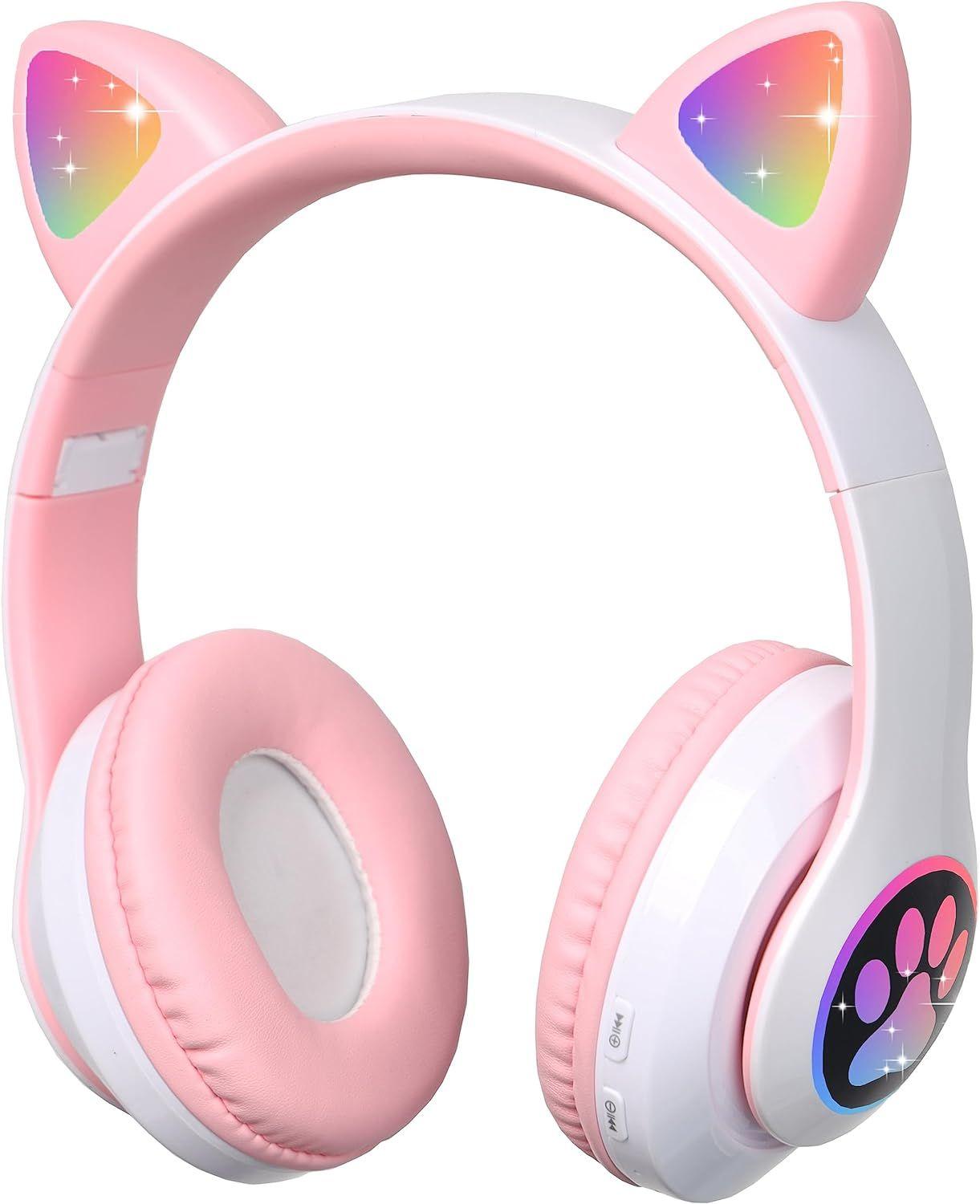 Casque de stéréo pour oreille chat pliable mignon LED allume lumineux  universels,sans fil - Rose - Casque audio - Achat & prix