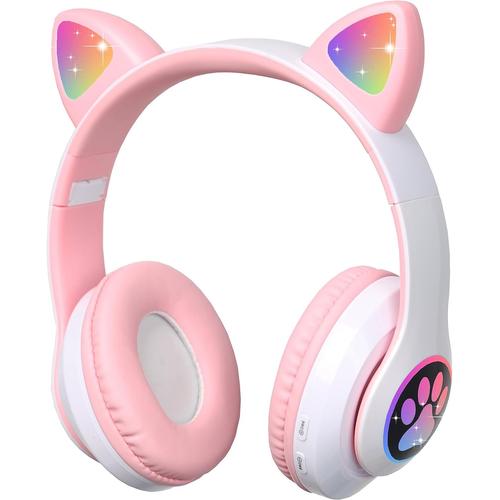 Casque Bluetooth sans fil avec oreilles de chat LED, casque avec micro TF  FM, écouteur de musique stéréo pour fille, écouteur chaton mignon, cadeau  pour enfant - AliExpress
