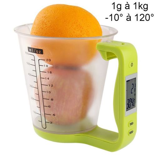Balance Cuisine De Précision Digitale Lcd Bol Doseur Thermomètre Culinaire Verte Yonis