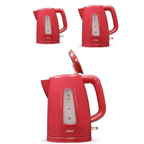 Bouilloire électrique ROUGE 2200W sans fil 1.7L Socle pivotant 360°C ROUGE