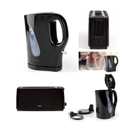 Bouilloire électrique 2200W Noir sans fil 1,7L + GRILLE-PAIN NOIR DESIGN large fente 900W