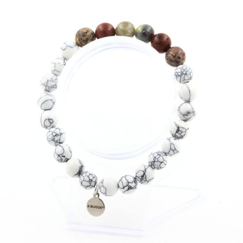 Bracelet Saphir De Mogok, Birmanie, Myanmar + Perles Jaspe Léopard + Fabriqué En France.