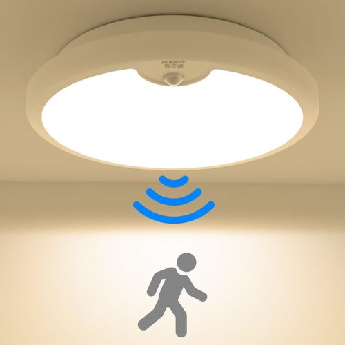 Huag-Plafonnier Led Detecteur De Mouvement A Pile,Luminaire Plafonnier Sans Fil Ø18cm 300lm Lustre Chambre 3000k Blanc Froid Éclairage De Plafond Plafonnier Salle De Bain Led Pour Garage Cuisine Balc