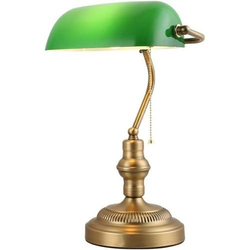 Led Lampe De Table Et De Bureau Style Banquier Vintage Rétro Avec Abat-Jour Verre Vert Et Laiton Pour Ampoule E27 Led,Vert