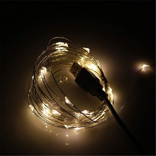 Huag-Guirlande Lumineuse De 5 M Avec 50 Led Alimentée Par Usb - Fil Argenté - Pour Intérieur Et Chambre À Coucher, Mariage, Décoration De Fête De Noël - Blanc Chaud