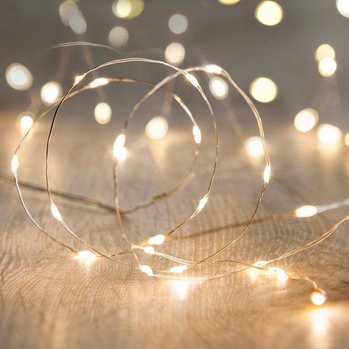 Huag-Guirlande Lumineuse À Piles Avec 20 Micro Led Blanc Chaud Sur Câble Argenté Décoration Pour Intérieur Chambre Noël Mariage Fête Anniversaire