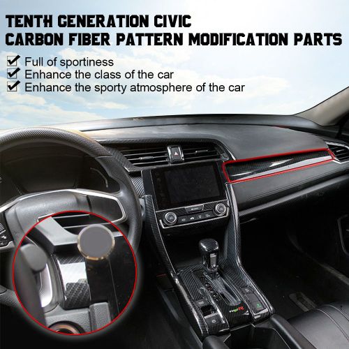 Couverture De Tableau De Bord En Fiber De Carbone Abs, Autocollants Décoratifs Pour Honda Civic 10th 2016 2017 2018, 3 Pièces