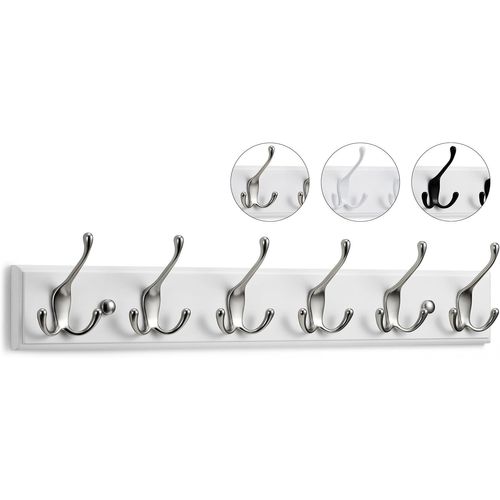 Porte Manteau Mural Blanc - 6 Crochets Triples - 59 cm - Patere Murale Bois pour une Entrée, Chambre, Salle de Bain et Vestiaire.[T2]
