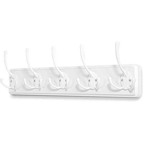 Porte Manteau Mural Bois, Patere Murale avec 5 Crochets, Porte Manteaux pour Chambre Salle de Bain Cuisine (Blanc)