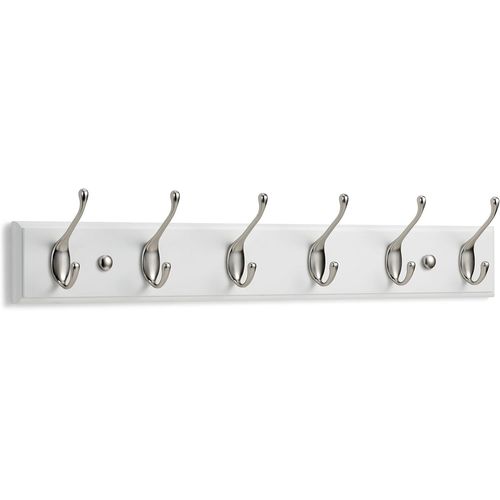 Porte Manteau Mural Blanc - 6 Crochets Doubles - 59 cm - Patere Murale Bois pour une Entrée, Chambre, Salle de Bain et Vestiaire